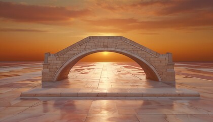 Serene 3D Architectural Scene Featuring A Massive Arched Structure