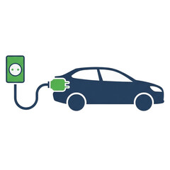 Sleek dark blue electric car seamlessly charging from a vibrant green charging station, symbolizing eco-friendly transportation and sustainable energy solutions for a modern future.