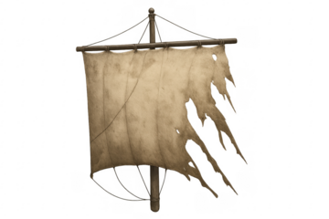 Tattered sail on mast showing decay and old age