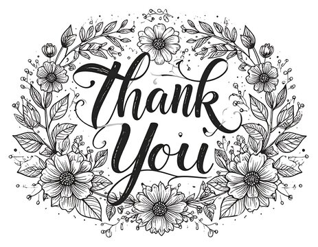 Floral wreath with "Thank You" in elegant script - Powered by Adobe