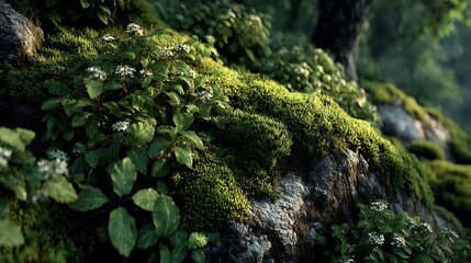 Beautiful moss covered rocks in forest high resolution image