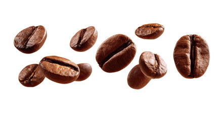 Obraz premium Coffee beans in mid-air against a transparent background