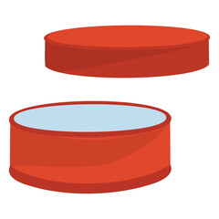 Red Box with a lid, Round Gift Box Illustration, Lid and Base
