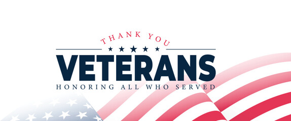Veterans Day USA Background Design with Honoring all who served lettering and USA flag illustration. Banner, Poster, Greeting Card. Vector Illustration.