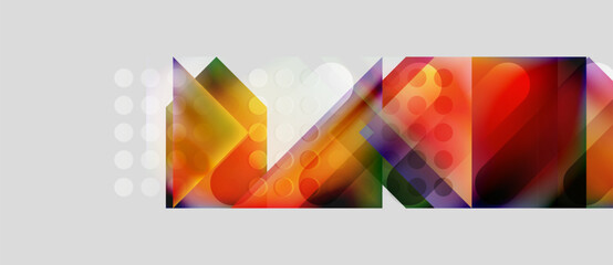 Abstract geometric composition. Vibrant colors blend, forming layered shapes. Modern design with gradient effects, clean lines.