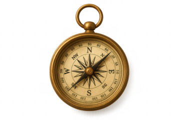 Vintage brass compass guiding travel direction exploration