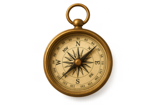 Vintage brass compass guiding travel direction exploration