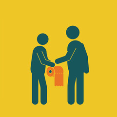 Icon of two figures interacting with toilet paper on a gold background