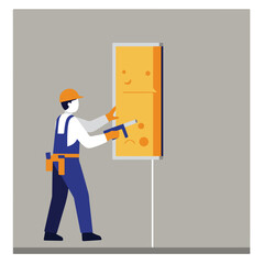 Worker fixes panel with faces