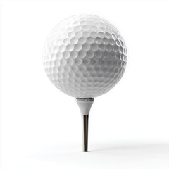 Golf ball on a tee on white background