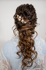 Fototapeta premium cabello, mujer, peinado, moda, novia, boda, modelaje, estilo, cara, gente, persona, coleta, glamour, adorno, recogido, bonito, novias, bodas, ceremonia