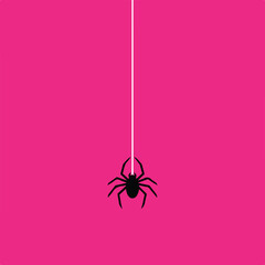 Hanging spider silhouette against a bright pink backdrop on a white thread