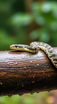 Malaysian Snake Perched on a Rain-Slicked Log, Watchful and Calm.jpg