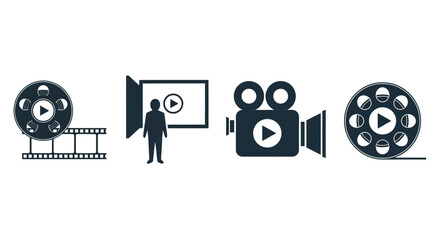 Creative Cinematic Production and Filmmaking Icons Representing Video Creation and Storytelling Concepts