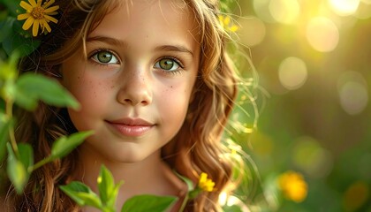 Fototapeta premium Close-up portrait of a girl with flowers in her hair