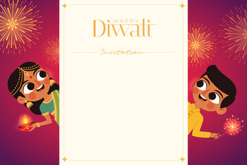 Diwali Blank Card with Children in Indian Traditional Dress