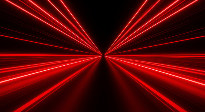 Abstract perspective of red light trails on a dark background illusion
