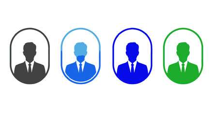 Diverse Male Business Professional Avatars in Oval Frames Showcasing Different Skin Tones and Suit Colors with Minimalist Design for User Profiles and Applications