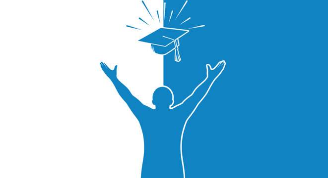 Celebrating Academic Achievement with a Graduation Cap Toss and Arms Raised in Joyful Triumph