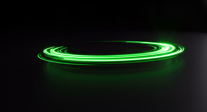 Dynamic green light trail effect against a dark background for abstract visuals