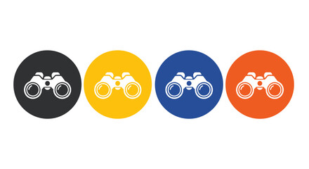 Optical Binoculars Collection Featuring Four Distinct Color Variations Presented in Circular Frames Demonstrating a Variety of Visual Enhancement Tools