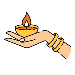 Illustration of Hand Holding Traditional Diya Lamp