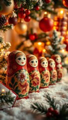 Hand-painted matryoshka dolls in Christmas holiday decor and folk tradition_3