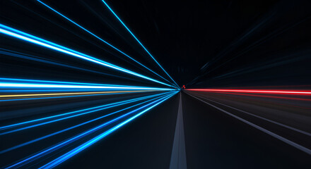 Futuristic Highway Speed: Long Exposure Light Trails on Asphalt Road
