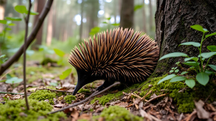Hiding echidna in the forest, Australia