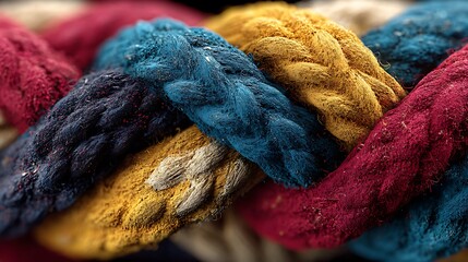 Colorful braided rope texture macro view high resolution image