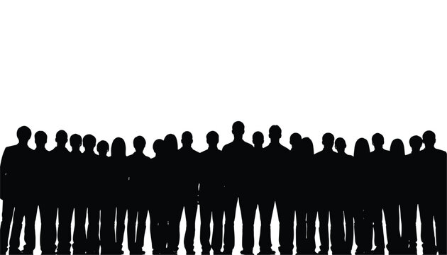 Vector art of a diverse group of people standing together in silhouette 