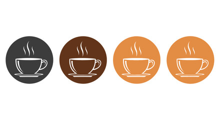 Set of four steaming coffee cup icons in different colors representing a variety of hot beverage options