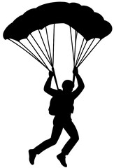 Skydiver with Parachute Silhouette Vector | Extreme Sport Skydiving Design