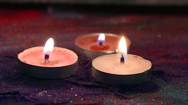 Happy Diwali - Clay Diya lamps lit during Diwali, Hindu festival of lights celebration. Colorful traditional oil lamp diya on red background Diwali celebration Indian festival of lights Diya oil lamp