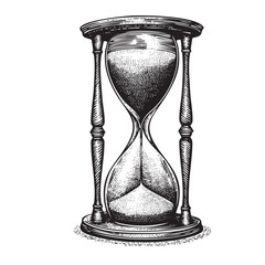 Vintage Hourglass Illustration – Detailed Black and White Engraved Time Symbol
