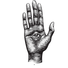 Mystic Hand with Eye Illustration &ndash; Vintage Engraved Esoteric Symbol Drawing
