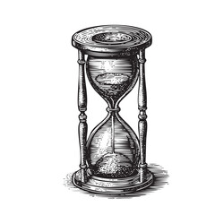 Vintage Hourglass Illustration &ndash; Detailed Black and White Engraved Time Symbol
