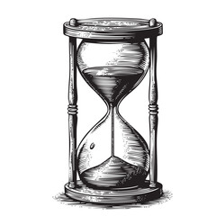 Vintage Hourglass Illustration &ndash; Detailed Black and White Engraved Time Symbol
