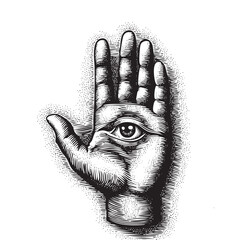 Mystic Hand with Eye Illustration &ndash; Vintage Engraved Esoteric Symbol Drawing
