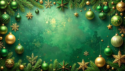 Christmas ornaments on a green background