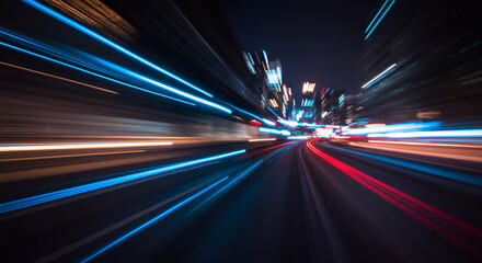 Abstract city lights blur during nighttime long exposure urban scene