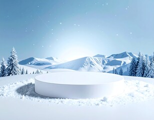 Snowy mountain landscape with a circular white platform