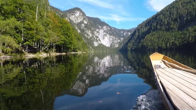 Boat trip on Lake Toplitzsee, Subjective tracking shot, Salzkammergut, Styria, Austria