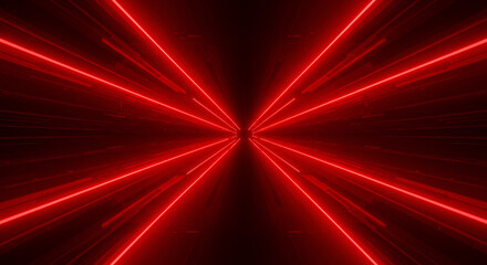 Fototapeta premium Abstract red neon lights tunnel background with futuristic technology design