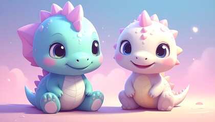 Fototapeta premium Cute baby dragons in pastel colors
