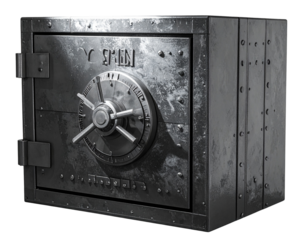 Financial Security – Metallic Safe Deposit Locker with Key PNG 