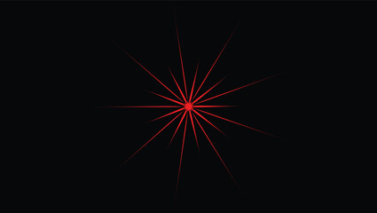 Red Starburst Light Rays on Black Background – Radiating Energy Lines, Digital Illustration of Shining Star or Explosion Effect