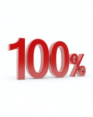 Impactful 3D One Hundred Percent Symbol in Bold Red Color Standing on White Background Representing Full Guarantee, Total Value, and Completion, 100%
