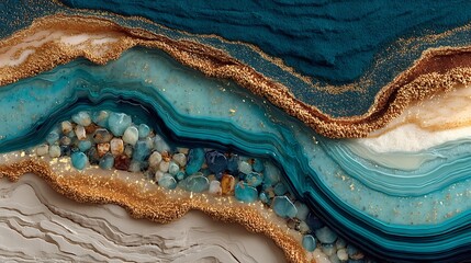 Fantasy golden shore with blue waves high resolution image