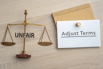 A balance scale diagram showing unfairness and adjustment of terms